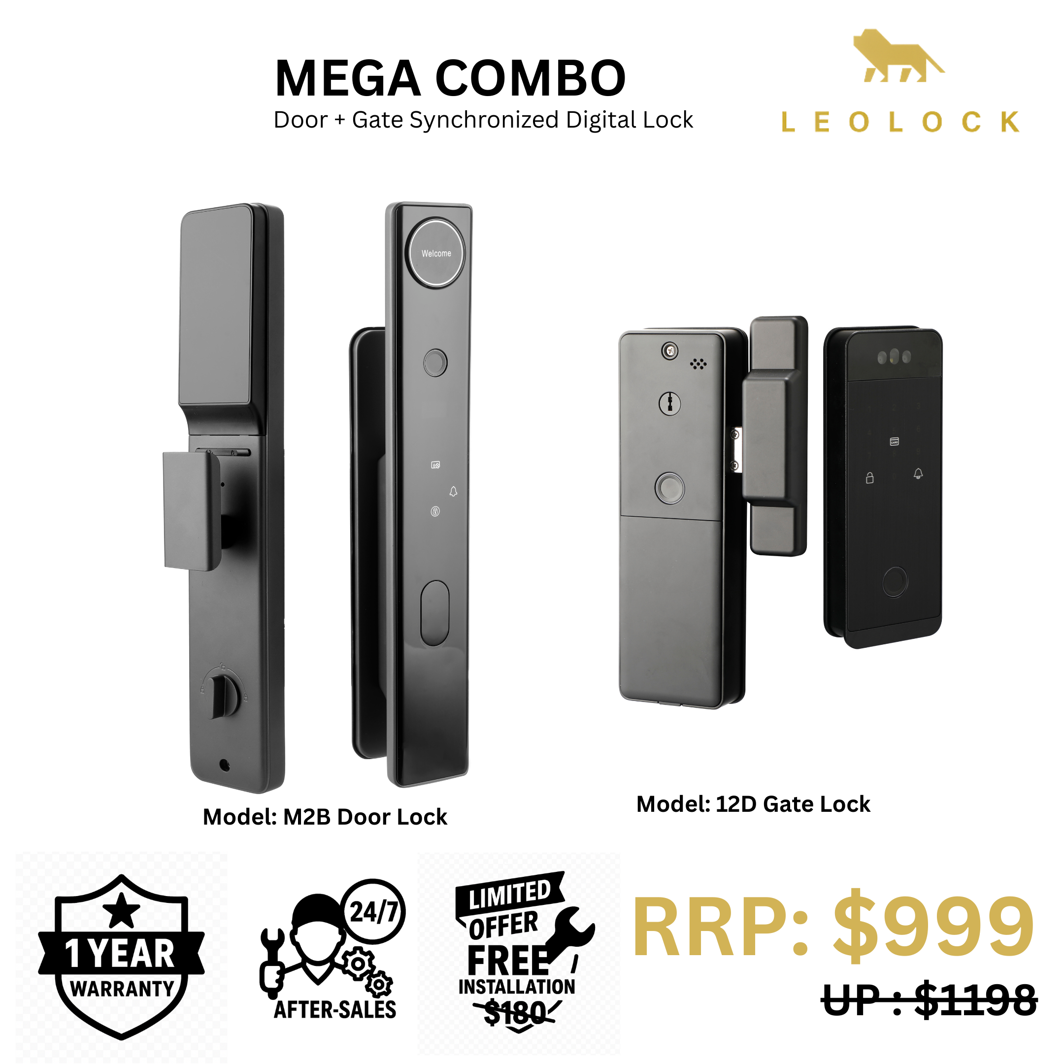 MEGA COMBO - M2B Door Lock  + 12D Gate Lock
